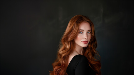 Fototapeta premium Stunning Hair Color Shades Showcase in Women's Portrait Series on dark grey background 