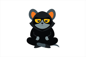 a cool and confident look with a hooded mouse sitting with glasses vector art illustration