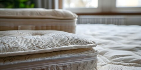 How to Clean Mattresses Naturally Treat Stains with Baking Soda and Saliva. Concept Natural mattress cleaning, Stain removal, Baking soda treatment, Saliva as cleaner