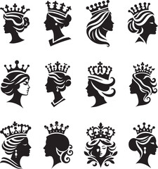 Queen Crown vector illustration Set logo art