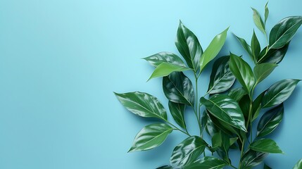 Green leaves of tropical plants bush floral isolated on a blue background