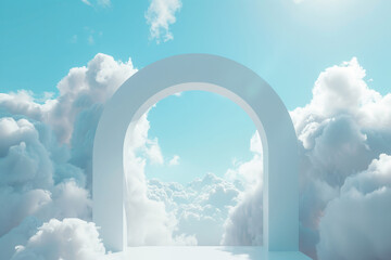 White arch with clouds in the background