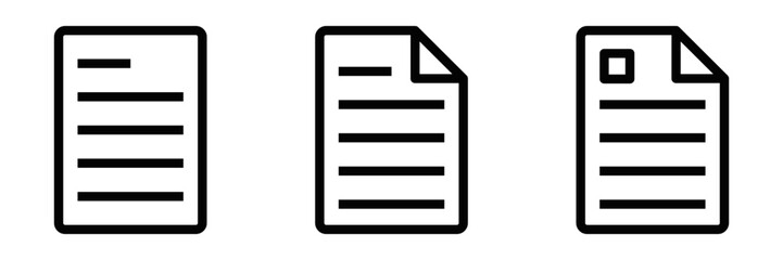 Vector icons of documents with various layouts, ideal for representing files, paperwork, or digital documents. Simple black and white design. Editable stroke.