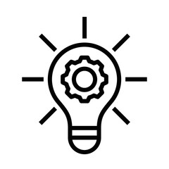 Vector icon of a lightbulb with a gear inside, symbolizing innovation and ideas. Simple black and white design. Editable stroke.