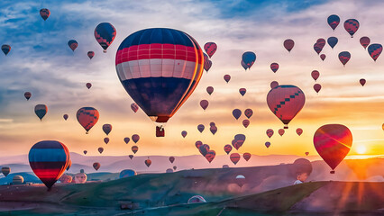Obraz premium Watercolor Wonder A Solo Balloon's Flight