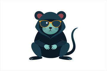  a cool and confident look with a hooded mouse sitting with glasses vector art illustration