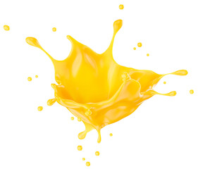 orange juice splash isolated on a white background. Clipping path. 3d render.