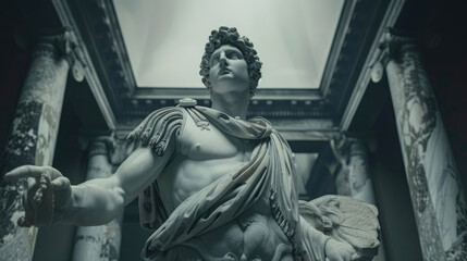 Fototapeta premium Majestic Apollo statue against cloudy sky, blending art, beauty and spirituality