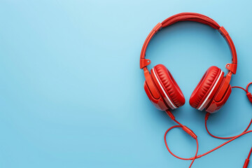 Red headphones on blue background.