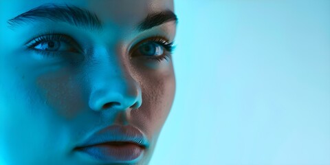 Advanced technology scans female faces for biometric identification to improve security measures. Concept Facial Recognition, Biometric Identification, Security Technology, Female Technology
