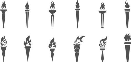 Silhouette Fire torch icon set for Olympic