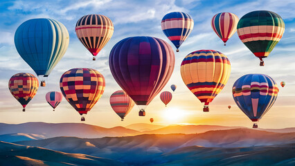 Fototapeta premium Whispers of Dawn Pastel Balloons Drift