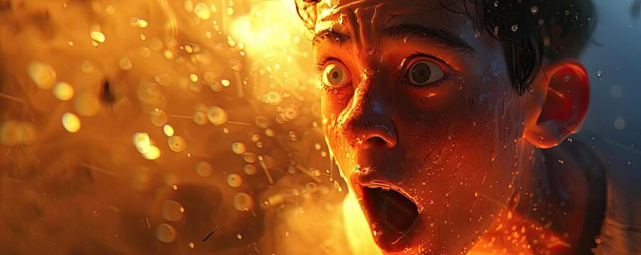 3D CG side view of an individual astonished by a meme