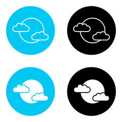Sun cloud vector icon set, flat design with round background.