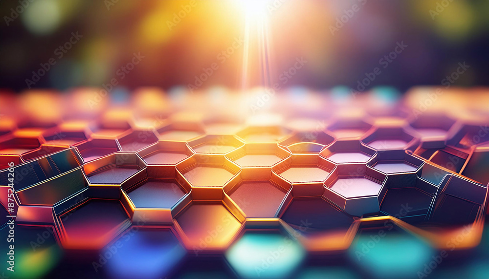 Poster 3d honeycomb pattern with vibrant colors and light reflections