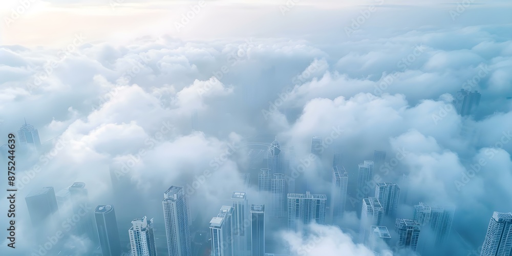 Aufkleber cloud computing communication network and automation in an industrial area from an aerial perspectiv