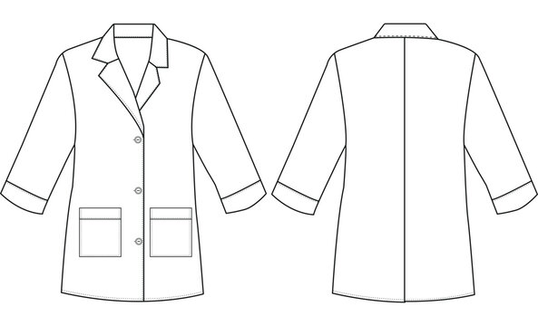 Medical doctor working robe. Fashion sketch illustration vector line art outline cort blazer collection