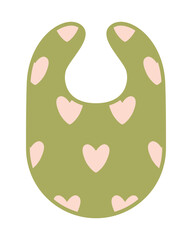 Baby bib, children feeding. Cute bib with hearts. Isolated vector illustration for your design.