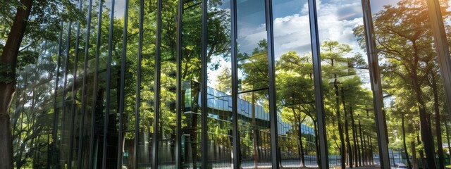 ESG Acronym with Corporate Buildings - Environmental Social Governance, Sustainable Business Practices, Green Trees