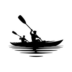 Kayaking silhouette vector, Canoe silhouette, water sport, race, transport concept.