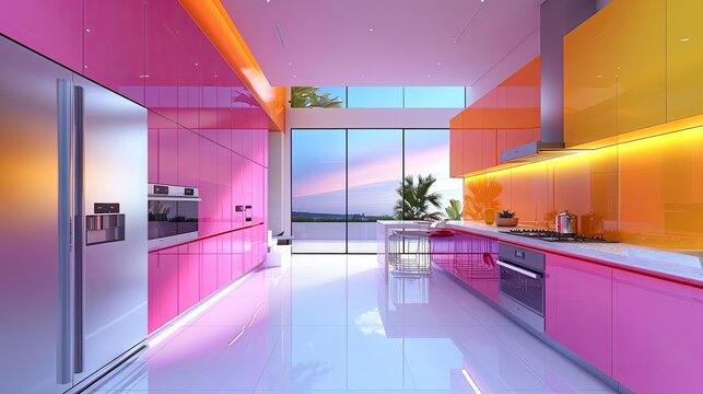 Rear view of a sleek minimalist kitchen