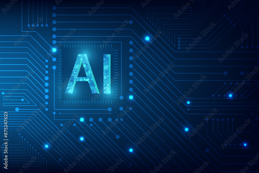 Poster abstract futuristic digital and technology on dark blue color background. ai(artificial intelligence