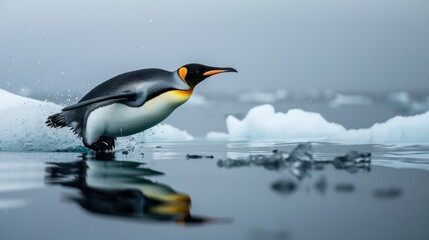 Emperor Penguin Preparing to Dive into Icy Waters
