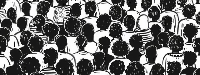 Monochrome Diverse Crowd - Continuous Pattern, Sketch Style, Background or Textile Design