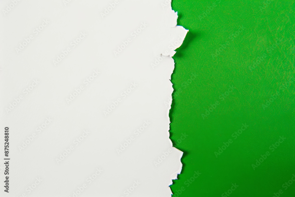 Aufkleber white paper torn edge on green background for design and text with copy space