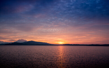 Fototapeta premium Sunset atmosphere in the evening in the town of Zug, on Lake Zug, Switzerland.