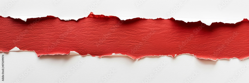 Aufkleber torn red paper with white background, empty space for text or message