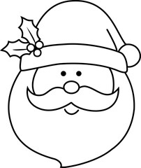 Cute Santa Claus face outline vector.
Santa Claus Avatar Coloring Drawing.