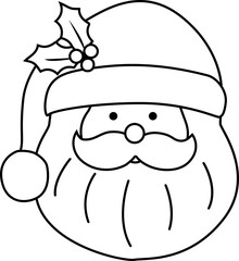 Cute Santa Claus face outline vector.
Santa Claus Avatar Coloring Drawing.