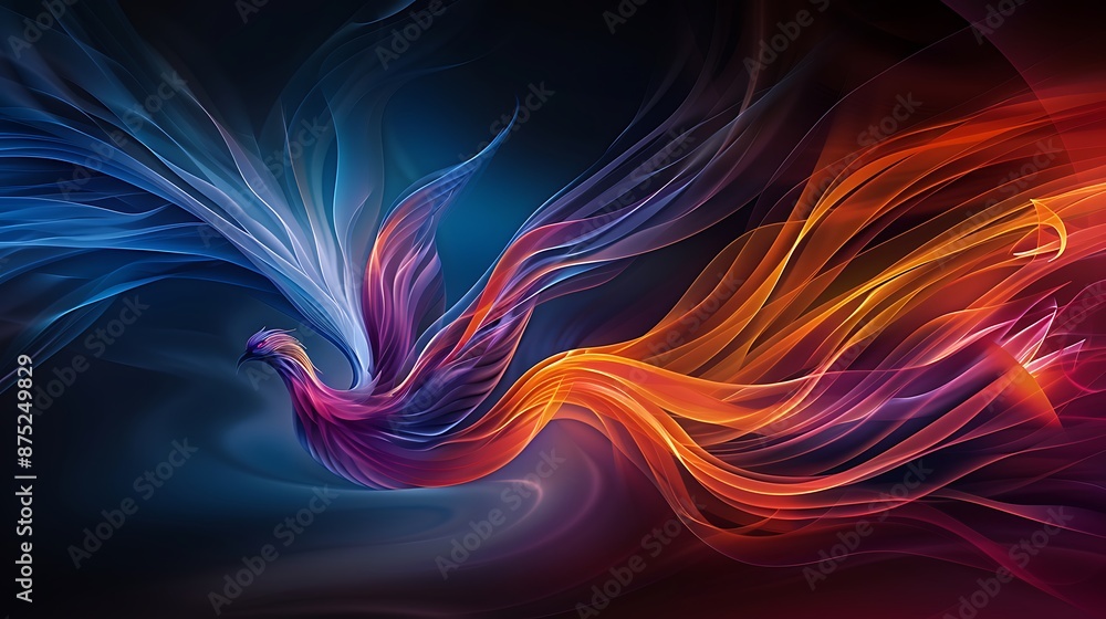Aufkleber create an abstract image of a phoenix rising from the ashes, using bright, fiery colors to symbolize