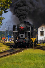 MÁV steam locomotive 424 at Tapolca railway station.