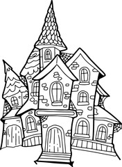 Fototapeta premium haunted castle hand painted halloween illustration cute coloring