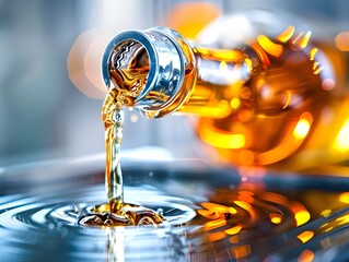 Pouring Vegetable Oil from a Water Dispenser Tap into a Bottle