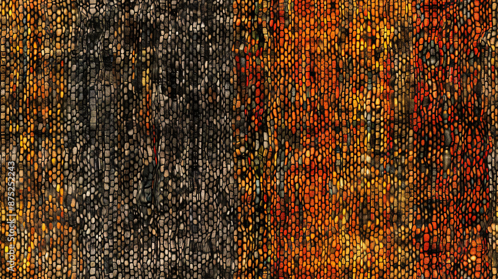 Poster rough textured surface with grey and orange mosaic tiles in abstract background
