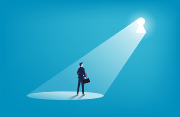 Obraz premium Businessman standing at key hole, new opportunity and career development