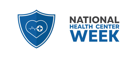  National Health Center Week. Shield and heartbeat. Suitable for cards, banners, posters, social media and more. White background.