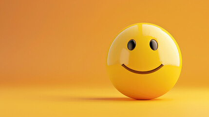 World Emoji Day Concept. 3d smiling emoticon or Smiley yellow ball emoji on yellow background. Funny emojis. World smile day emojis. World mental health day.  World Laughter Day. Copy space for text  