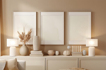 Modern Interior Wall with Decorative Canvases mockup
