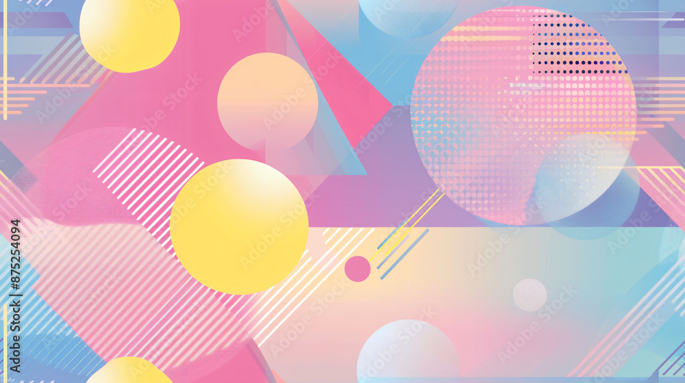 Poster Geometric shapes are overlapping, creating a colorful and modern abstract background