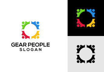 person icon logo with gears for business and company