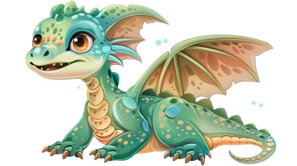 Fototapeta premium Adorable Smiling Baby Dragon: Cartoon Style - Isolated on transparent Background, png file