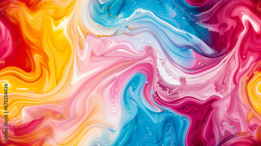 Poster Vibrant paint blending to create an enchanting abstract fluid art background full of color and texture