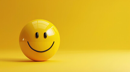 World Emoji Day Concept. 3d smiling emoticon or Smiley yellow ball emoji on yellow background. Funny emojis. World smile day emojis. World mental health day.  World Laughter Day. Copy space for text  