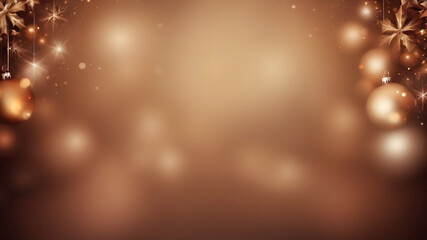 A festive Christmas background featuring a warm, brown color with blurred golden lights and shimmering particles