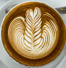 Beautifully decorated Cappuccino Coffee in old phuket town Thailand