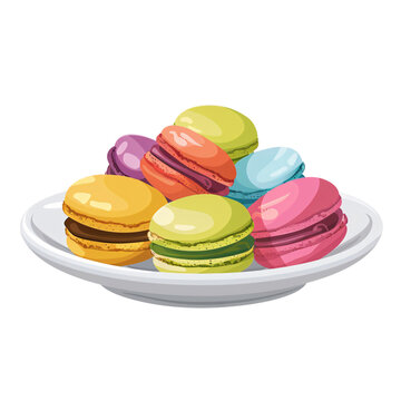 A cluster of colorful macaron cookies, isolated on a white background, tempts with their sweet and delicate French charm